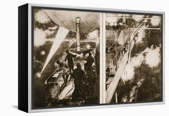 A French Airship's Night Attack: the Scene on the Navigating Platform-null-Framed Premier Image Canvas