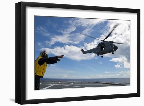 A French Armee De Terre Sa 380 Puma Helicopter Taking Off-null-Framed Photographic Print