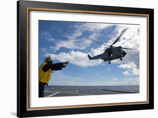 A French Armee De Terre Sa 380 Puma Helicopter Taking Off-null-Framed Photographic Print