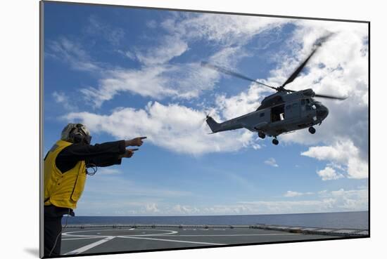 A French Armee De Terre Sa 380 Puma Helicopter Taking Off-null-Mounted Photographic Print