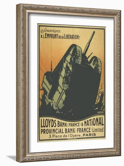 A French Poster Depicting a Tank Breaking Through Barbed Wire.-null-Framed Giclee Print