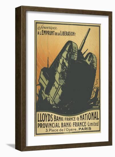 A French Poster Depicting a Tank Breaking Through Barbed Wire.-null-Framed Giclee Print