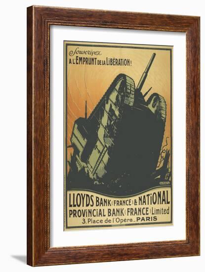 A French Poster Depicting a Tank Breaking Through Barbed Wire.-null-Framed Giclee Print