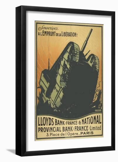 A French Poster Depicting a Tank Breaking Through Barbed Wire.-null-Framed Giclee Print