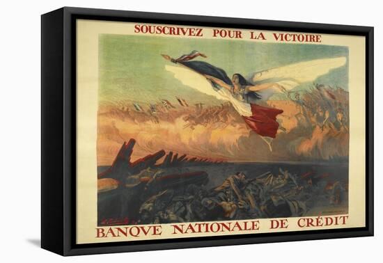 A French Propaganda Poster Showing a Woman Flying in the Air, Holding a Tricolor.-null-Framed Premier Image Canvas