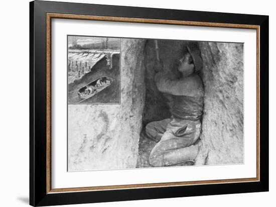 A French Sapper Digging a Tunnel to Place a Mine under the Enemy Lines, France, 1915-null-Framed Giclee Print