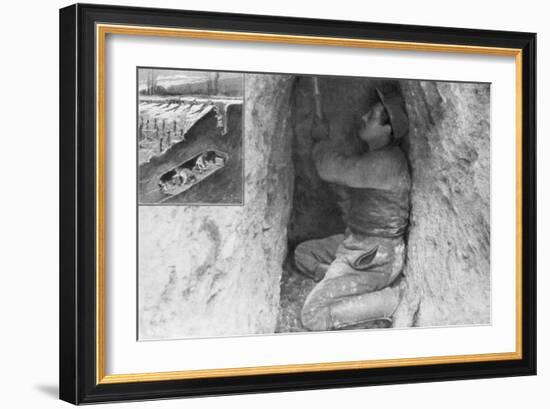 A French Sapper Digging a Tunnel to Place a Mine under the Enemy Lines, France, 1915-null-Framed Giclee Print