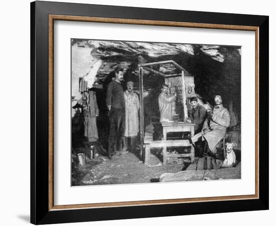 A French Telephone Post in a Cave, France, World War I, 1915-null-Framed Giclee Print