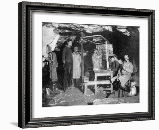 A French Telephone Post in a Cave, France, World War I, 1915-null-Framed Giclee Print