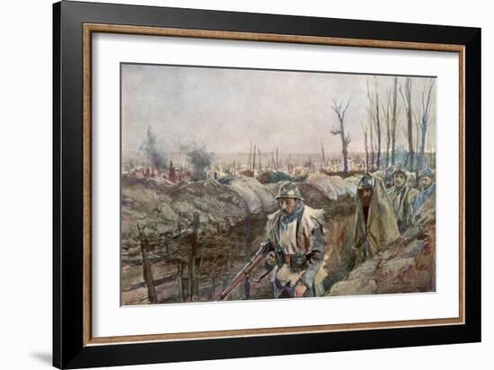 A French Trench in the Village of Souchez, Artois, France, 18 December 1915-Francois Flameng-Framed Giclee Print