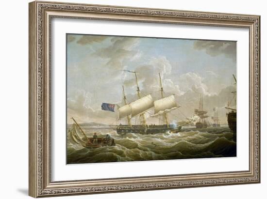 A Frigate Anchored in the Mersey (River in the North West of England). Fort Perch Rock is Visible O-Robert Salmon-Framed Giclee Print