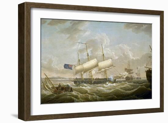 A Frigate Anchored in the Mersey (River in the North West of England). Fort Perch Rock is Visible O-Robert Salmon-Framed Giclee Print