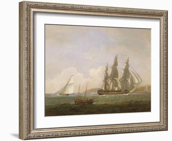 A Frigate Running under Full Sail, with a Cutter and a Lugger Off the West Country-Thomas Luny-Framed Giclee Print