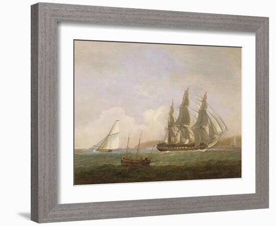 A Frigate Running under Full Sail, with a Cutter and a Lugger Off the West Country-Thomas Luny-Framed Giclee Print