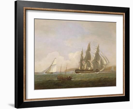 A Frigate Running under Full Sail, with a Cutter and a Lugger Off the West Country-Thomas Luny-Framed Giclee Print