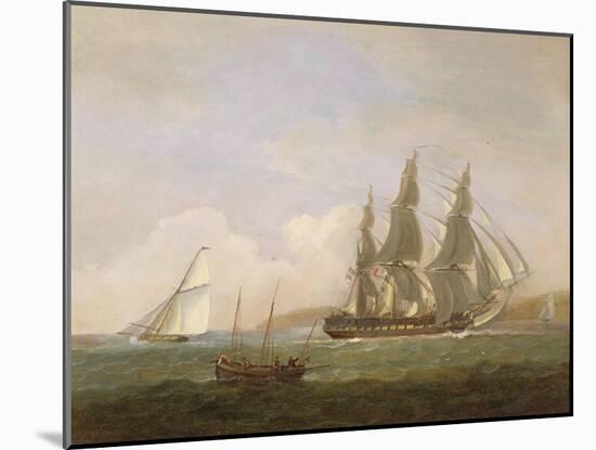 A Frigate Running under Full Sail, with a Cutter and a Lugger Off the West Country-Thomas Luny-Mounted Giclee Print