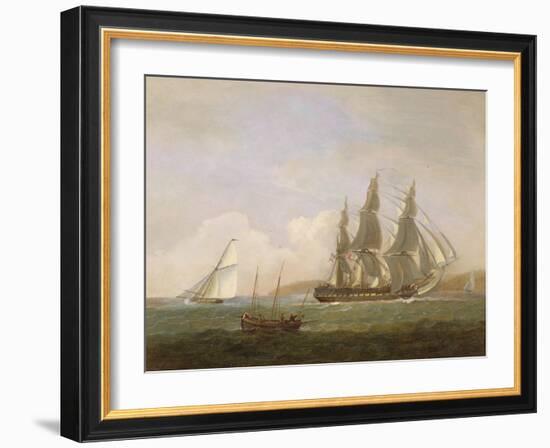 A Frigate Running under Full Sail, with a Cutter and a Lugger Off the West Country-Thomas Luny-Framed Giclee Print