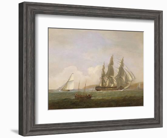 A Frigate Running under Full Sail, with a Cutter and a Lugger Off the West Country-Thomas Luny-Framed Giclee Print