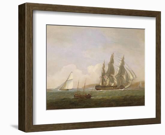 A Frigate Running under Full Sail, with a Cutter and a Lugger Off the West Country-Thomas Luny-Framed Giclee Print