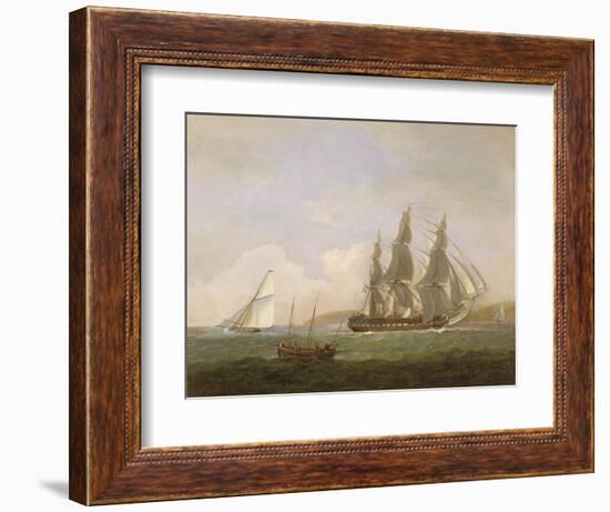 A Frigate Running under Full Sail, with a Cutter and a Lugger Off the West Country-Thomas Luny-Framed Giclee Print