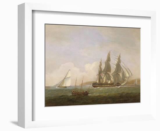 A Frigate Running under Full Sail, with a Cutter and a Lugger Off the West Country-Thomas Luny-Framed Giclee Print