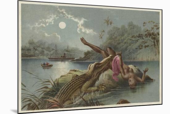 A Frightful Incident, Crocodile Attacking Native Girl-null-Mounted Giclee Print