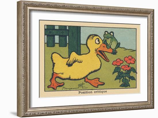 A Frog Balances on a Duck's Beak.” Critical Position” ,1936 (Illustration)-Benjamin Rabier-Framed Giclee Print