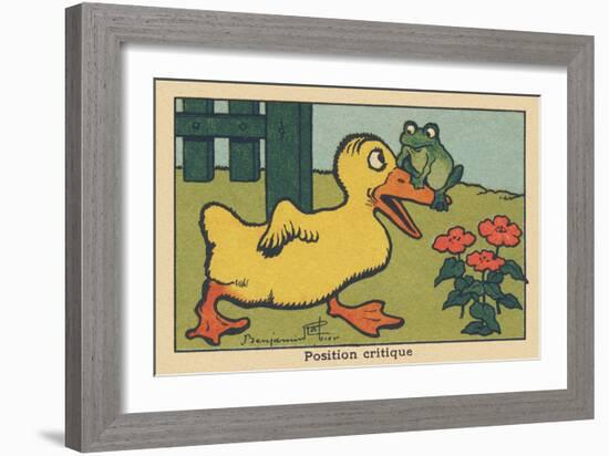 A Frog Balances on a Duck's Beak.” Critical Position” ,1936 (Illustration)-Benjamin Rabier-Framed Giclee Print