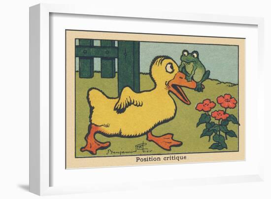 A Frog Balances on a Duck's Beak.” Critical Position” ,1936 (Illustration)-Benjamin Rabier-Framed Giclee Print