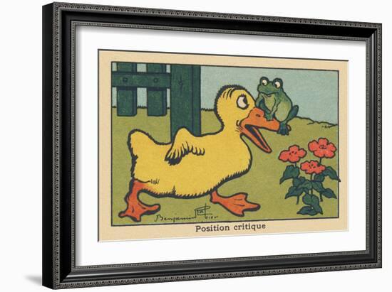 A Frog Balances on a Duck's Beak.” Critical Position” ,1936 (Illustration)-Benjamin Rabier-Framed Giclee Print