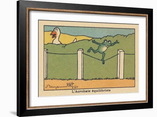 A Frog Balances on a Tight Wire.” the Balancing Acrobat” ,1936 (Illustration)-Benjamin Rabier-Framed Giclee Print