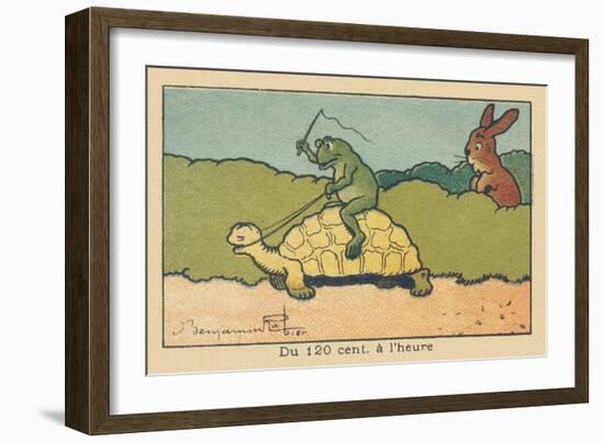 A Frog Sitting on the Back of a Turtle Whips it up to Make it Move Faster.” from 120 Cm to an Hour.-Benjamin Rabier-Framed Giclee Print