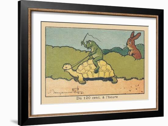 A Frog Sitting on the Back of a Turtle Whips it up to Make it Move Faster.” from 120 Cm to an Hour.-Benjamin Rabier-Framed Giclee Print