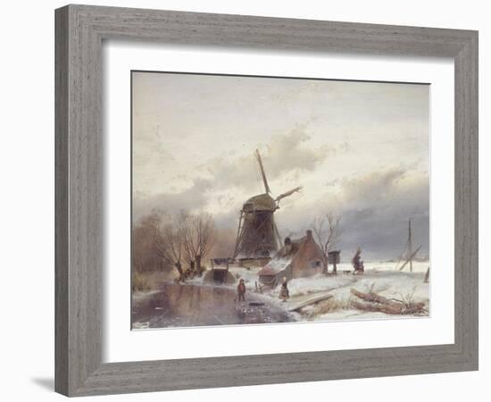 A Frozen River Landscape with a Windmill-Sir Lawrence Alma-Tadema-Framed Giclee Print