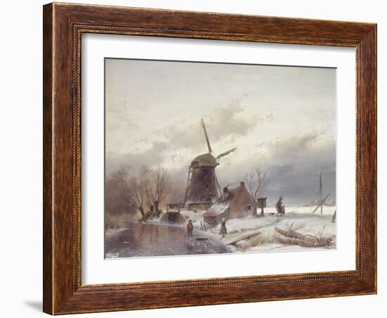 A Frozen River Landscape with a Windmill-Sir Lawrence Alma-Tadema-Framed Giclee Print