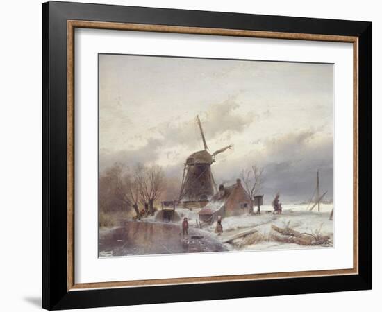 A Frozen River Landscape with a Windmill-Sir Lawrence Alma-Tadema-Framed Giclee Print