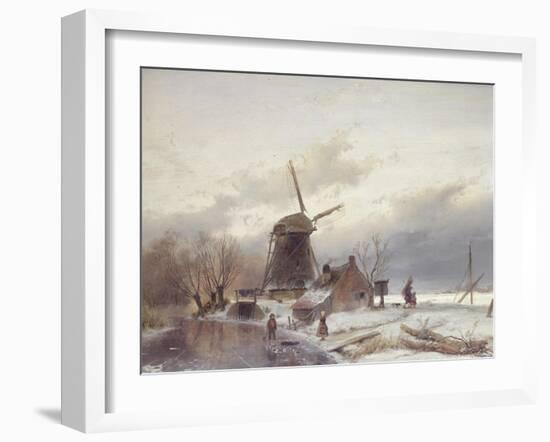 A Frozen River Landscape with a Windmill-Sir Lawrence Alma-Tadema-Framed Giclee Print