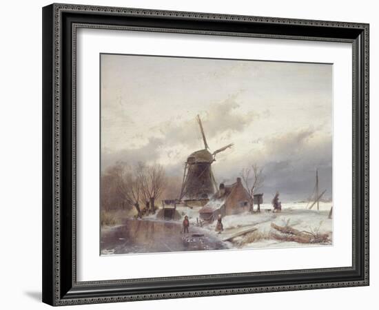 A Frozen River Landscape with a Windmill-Sir Lawrence Alma-Tadema-Framed Giclee Print