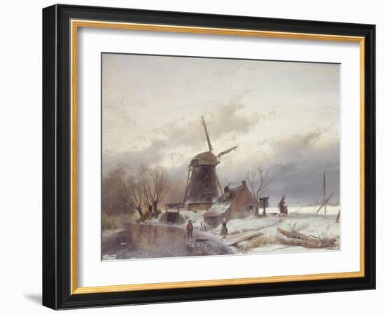 A Frozen River Landscape with a Windmill-Sir Lawrence Alma-Tadema-Framed Giclee Print