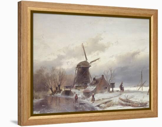 A Frozen River Landscape with a Windmill-Sir Lawrence Alma-Tadema-Framed Premier Image Canvas