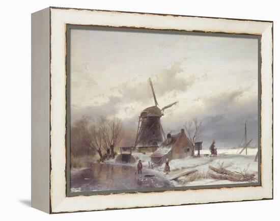 A Frozen River Landscape with a Windmill-Sir Lawrence Alma-Tadema-Framed Premier Image Canvas