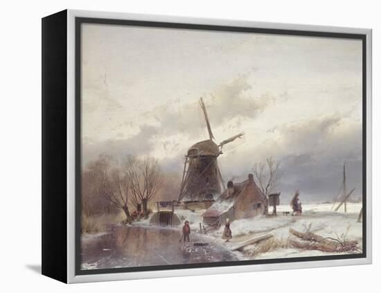 A Frozen River Landscape with a Windmill-Sir Lawrence Alma-Tadema-Framed Premier Image Canvas