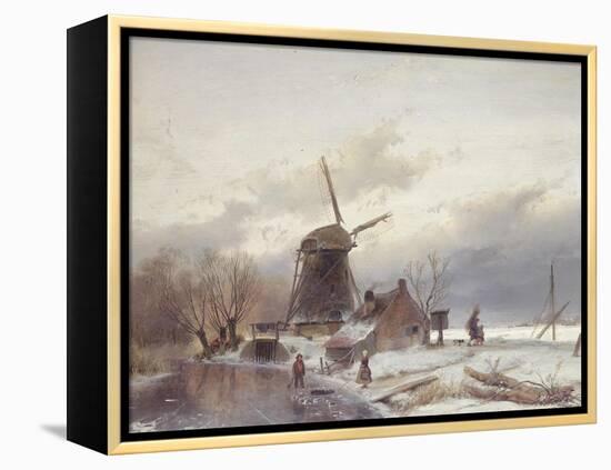 A Frozen River Landscape with a Windmill-Sir Lawrence Alma-Tadema-Framed Premier Image Canvas