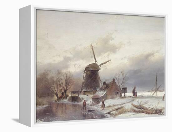 A Frozen River Landscape with a Windmill-Sir Lawrence Alma-Tadema-Framed Premier Image Canvas