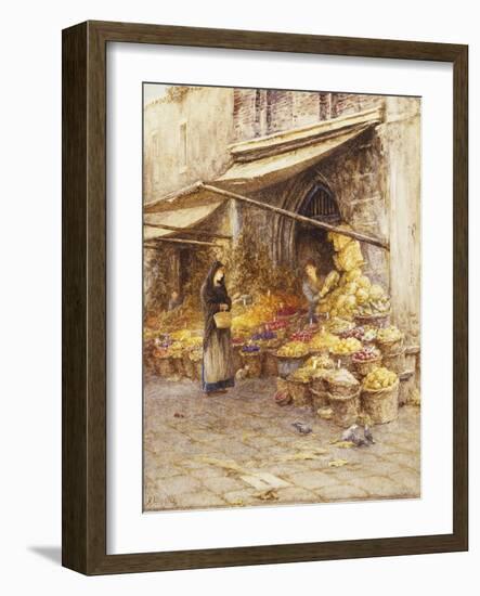 A Fruit Stall at the Base of the Campanile, San Giovanni Elemosinario, Near the rialto, Venice-Helen Allingham-Framed Giclee Print