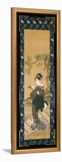 A Full Length Portrait of a Woman Tuning Her Shamisen on a Veranda-Toyokuni Utagawa-Framed Premier Image Canvas