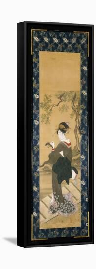 A Full Length Portrait of a Woman Tuning Her Shamisen on a Veranda-Toyokuni Utagawa-Framed Premier Image Canvas