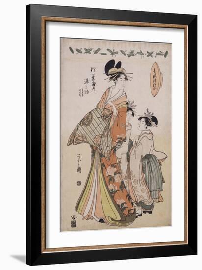 A Full Length Portrait of the Courtesan Somenosuke Accompanied by Two Kamuro-Chokosai Eisho-Framed Giclee Print