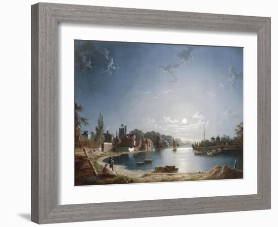 A Full Moon on the River at Brentford-Henry Pether-Framed Giclee Print