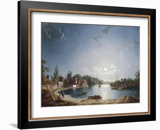 A Full Moon on the River at Brentford-Henry Pether-Framed Giclee Print